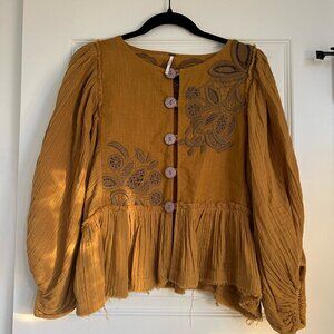 Free People Boho Long Sleeve Mustard Yellow Shirt